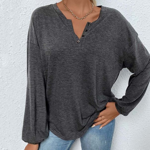 Voya Women's Daily Commuting Simple Style T-shirt For Spring And Summer Casual Versatile Loose Long Sleeved Top For Women_ecoleips.com