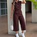 Women's Retro Collared Sleeveless Drawstring Cropped Wide Leg Suit Relaxed Everyday Wear Comfortable Feshion_ecoleips.com