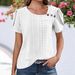 Cross-border 2026 V-neck Casual Buttoned Solid Color Hollow Short-seve Women's Top T-shirt Short_ecoleips.com