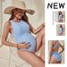 Summer Double Shoulder Maternity Swimsuit Solid Color American Style One Piece Bikini Loose Fit Backless Durable For Women_ecoleips.com