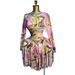 Women's Mesh Sheer Long Sleeve Dress Sweet Leaf Print Short Skirt Pleated American Style_ecoleips.com