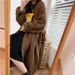 Women's Clothing Women's Chunky Knit Cardigan With V-Neck & Cable Design - Oversized Long Open Front Sweater In Khaki, Brown, Black (One Size)_ecoleips.com