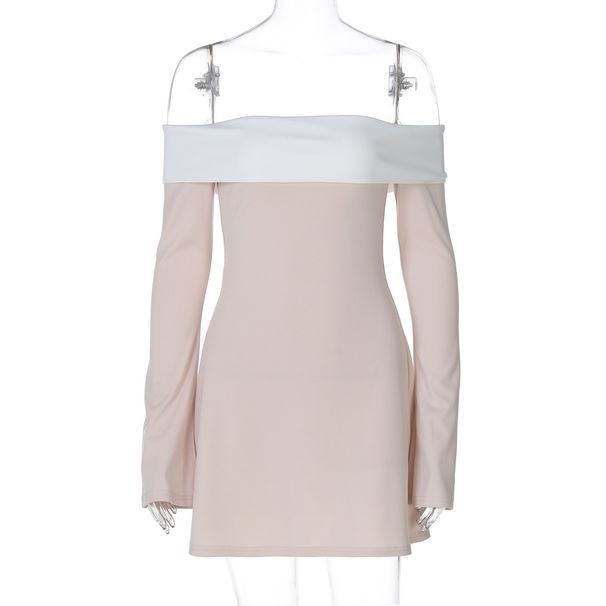 Women's Clothing Contrast Color Layered Chest Wrap Long Sleeve Slim Temperament Style Dress_ecoleips.com