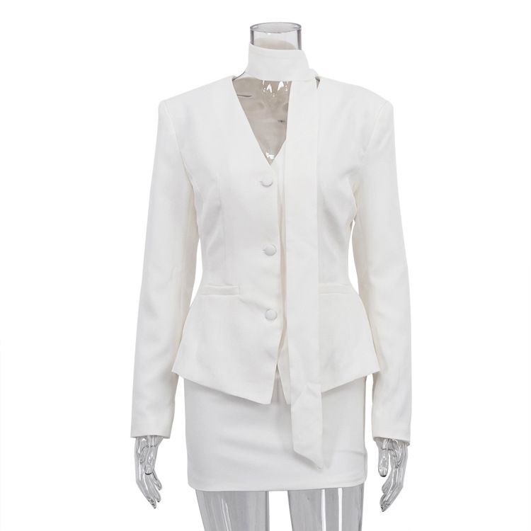 Women's Clothing Fashion Skirt Set V Neck Long Sleeved Fitted Suit Jacket And Bodycon Mini Skirt Two Piece Outfit For Autumn Commuting_ecoleips.com