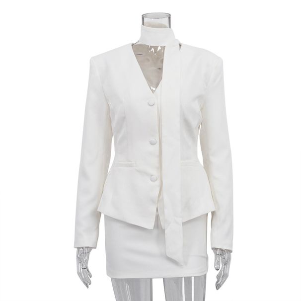 Women's Clothing Fashion Skirt Set V Neck Long Sleeved Fitted Suit Jacket And Bodycon Mini Skirt Two Piece Outfit For Autumn Commuting_ecoleips.com
