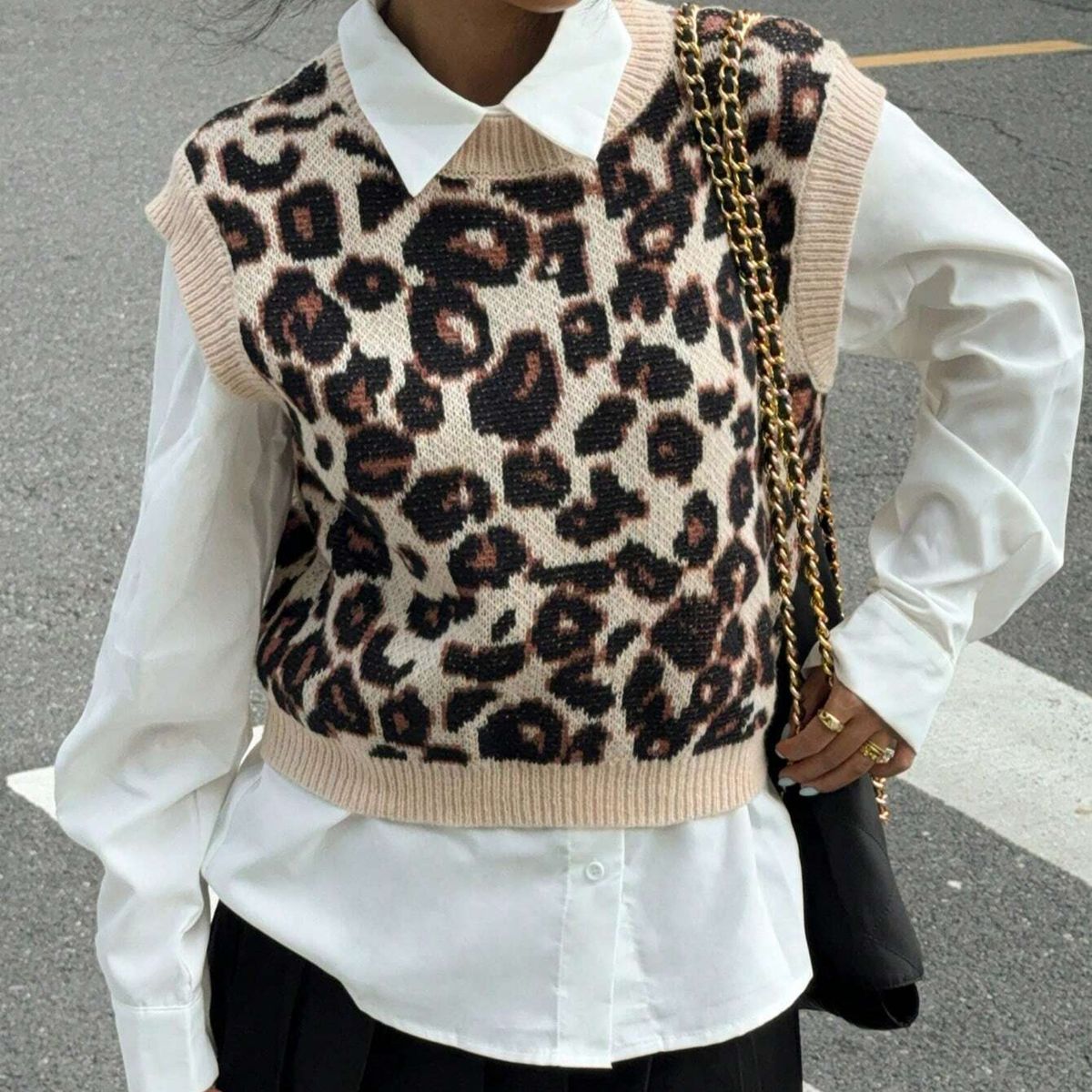 Women's Clothing Fashionable Leopard Print Sleeveless Knit Sweater Vest For Women - Loose Fit, Casual Chic, Autumn Winter Wardrobe Essential_ecoleips.com