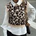 Women's Clothing Fashionable Leopard Print Sleeveless Knit Sweater Vest For Women - Loose Fit, Casual Chic, Autumn Winter Wardrobe Essential_ecoleips.com