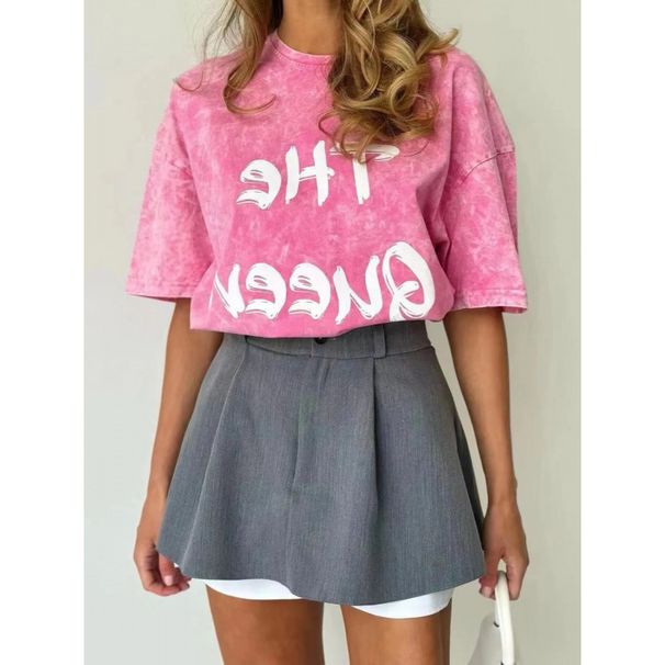 American Retro Short Sleeve T-Shirt For Women Summer Oversize Vintage Letter Print Washed 100% Cotton Top_ecoleips.com