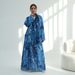 Elegant Floral Printed Cardigan V-Neck Long Sleeve Blouse with Matching Head Wrap plus Size Women's Cardigan Set (Blue Lilac Brown Purple) S M L XL_ecoleips.com