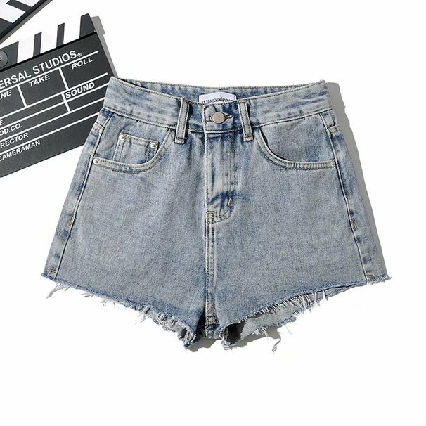 2025s YPFF New Style Summer Solid Color High Waist Slimming Long Leg Effect Frayed Hem Distressed Denim Shorts For Women_ecoleips.com
