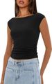Women's Clothing Slim Fit Cropped T-Shirt Boat Neck Casual Fashion Pleated Short Top American Style Summer New Arrivals_ecoleips.com