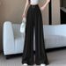 Suitable For All Seasons Fashionable Light Solid Color Linen Suit For Women, Summer New High-Waist Draped Elegant Daily Commuter Wide-Leg_ecoleips.com