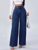 Women's High-Waisted Wide-Leg Jeans Retro Dark Blue Button Design Autumn Winter plus Size Casual Comfortable Fit_ecoleips.com