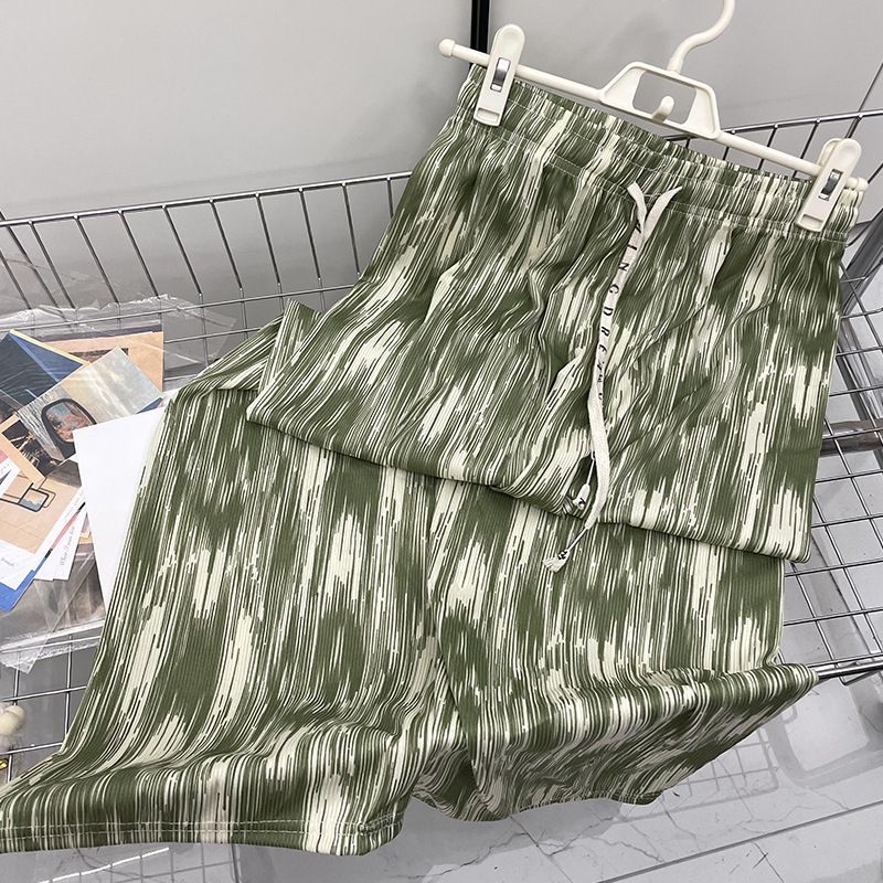 Ice Silk Threaded Wide-Leg For Women, Spring And Summer Thin High-Waist Slimming Draped Casual Straight-Leg Extended_ecoleips.com
