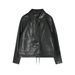 K New PU Leather Coat With Stand-up Collar Vintage Jacket For Women; Popular Short-length Hooded Coat With Drawstrings_ecoleips.com