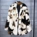 K Imitation Fur Cow Pattern Coat With Collar For Women's Mid To Long Length Jacket_ecoleips.com