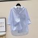 Women's Clothing Pink Striped Shirt For Women Spring New Style Literary Small Fresh Bat Sleeve Single Pocket Top_ecoleips.com