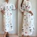 Voya Recommend! Women's Elegant French Fashion Casual Print Lapel Waist Cinched Lace Up Dress White_ecoleips.com