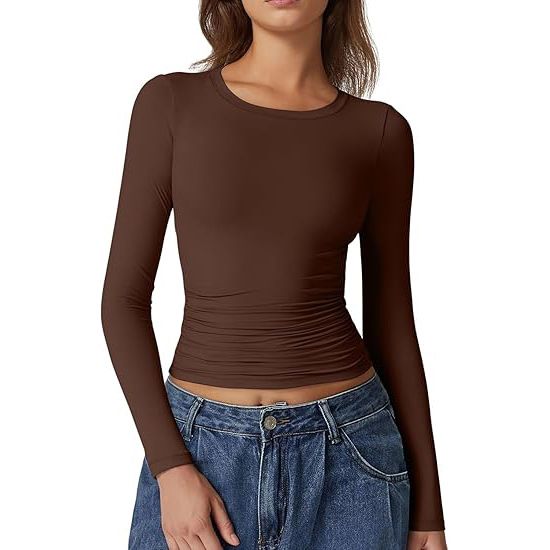 Top Autumn T-shirt Round Neck Spicy Girl Long Sleeve Hoodie Milk Silk Bottom Shirt Women's_ecoleips.com