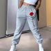 Women's Clothing Women's High-Waisted Elastic Jogging Pants Red Rose Print Loose Fit Long Sweatpants For Formal & Casual For Women_ecoleips.com