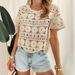 Women's Clothing Short Sleeved Women's Short Hollow Knitted Blouse Top Round Neck_ecoleips.com