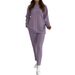 Women's European American Style Solid Color round Neck Long Sleeve Pant Set Casual Two Piece Top And Trousers Spring Autumn_ecoleips.com