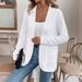 Women's Elegant Pure Color Lace Long Sleeve Jacket Autumn/Winter Double Pocket Open Placket Top Style_ecoleips.com