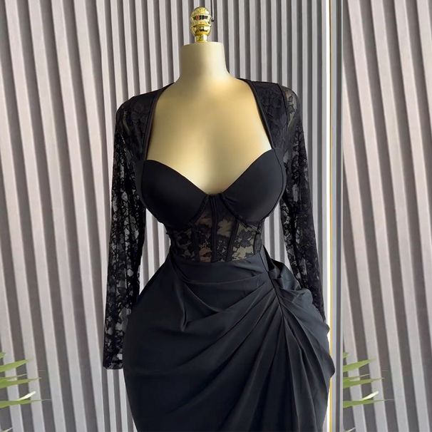 Women's Clothing Spring New Style Elegant Square Collar Lace Long Sleeve High Waist Slim Medium Length Dress_ecoleips.com