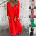 Women's Clothing Leisure Loose V Neck Solid Color Women's Lantern Sleeve Multi Color Dress_ecoleips.com