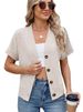 K New Waffle Casual V-neck Knitted Button Short Sleeved Cardigan_ecoleips.com