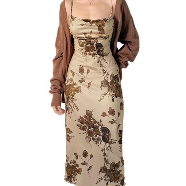 Elegant European And American Style Floral Print Camisole For Women, New Model With Off-the-shoulder Neckline, Low-cut,_ecoleips.com