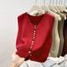2026 Trendy Rainbow Button Knit Round Neck Vest For Women, Spring And Autumn Loose Fashionable Layered Sweater Top_ecoleips.com