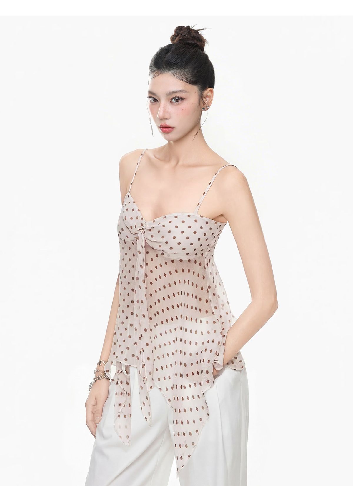 Sexy Camisole for Hot Girl Summer Style Polka Dot Short off Shoulder Backless Strapless Irregular Hem Top Women's Clothing_ecoleips.com