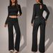 Women's Long Sleeve Crop Top And Pants Set Ribbed Knit Two Piece Outfit Casual Streetwear Relaxed Fit Pants With Drawstring_ecoleips.com