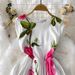 French Style Women's Vintage Dress Pink Floral Slim Fit Waist Defining Full Skirt Youthful Long New 2025_ecoleips.com
