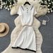 Preppy Style Women's Polo Collar Knit Two Piece Set Slimming Short Sleeve Top Elegant Skirt Set for Summer Commuting_ecoleips.com