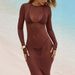 Stylish Thin Sheer Mesh Long Sleeve Slimming Dress See‑Through Beach Swimwear Cover Up Long Gown_ecoleips.com