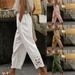 Women's Cotton Linen Loose Straight Leg Pants With Lace Detail Elastic Waist Casual Solid Color Bottoms_ecoleips.com