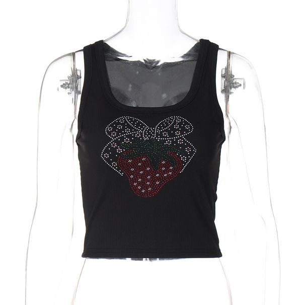 Hot Selling Women's 2025 Summer New Fashion Rhinestone Slim Fit Crop Top Sleeveless Vest For Women_ecoleips.com
