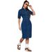 plus Size Women's Denim Collared Short Sleeve Dress Mid-Length Slit Spring/Summer Fashion Direct from the Factory_ecoleips.com
