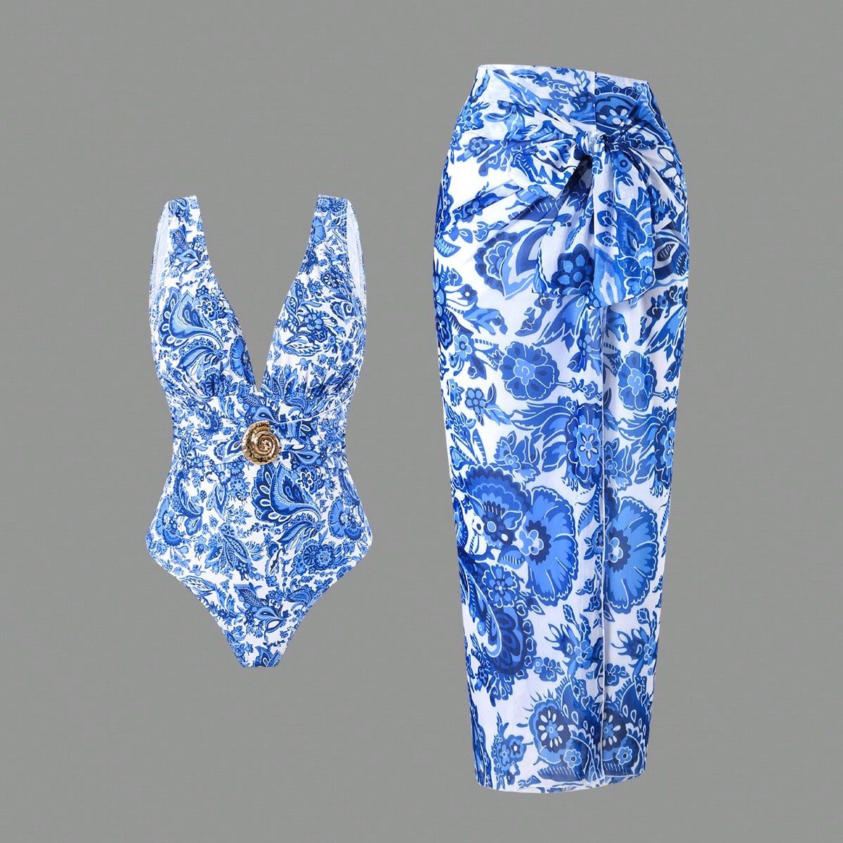 Retro Print One-Piece Swimsuit For Women Sexy Stylish Beachwear For Hot Springs And Vacations_ecoleips.com