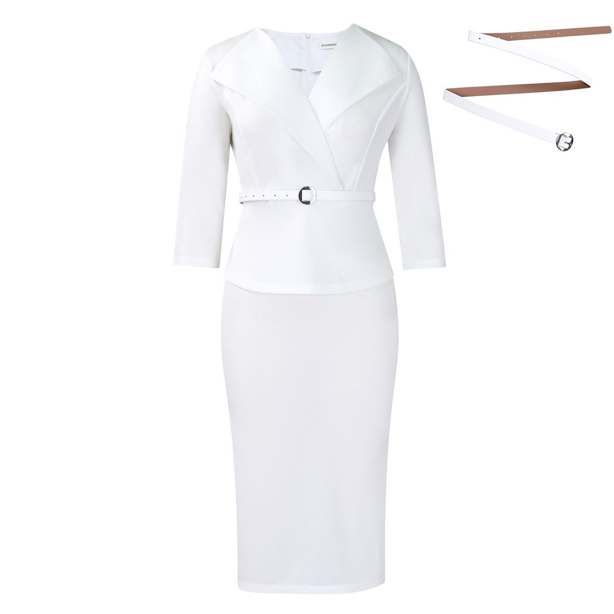 D542 Fashion Big Collar Waist OL Thongler Elegant Bunch Pencil Skirt Dress_ecoleips.com