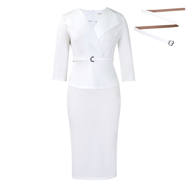 D542 Fashion Big Collar Waist OL Thongler Elegant Bunch Pencil Skirt Dress_ecoleips.com