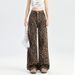 Aria Basics Leopard Print Wide-leg Jeans For Women, 2025 Autumn And Winter New Style, High-waisted, American-style, Loose, Slimming,_ecoleips.com