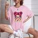 Women's Casual Loose T-Shirt round Neck Short Sleeve European American Style Portrait Print Simple Sports Top for Girls_ecoleips.com