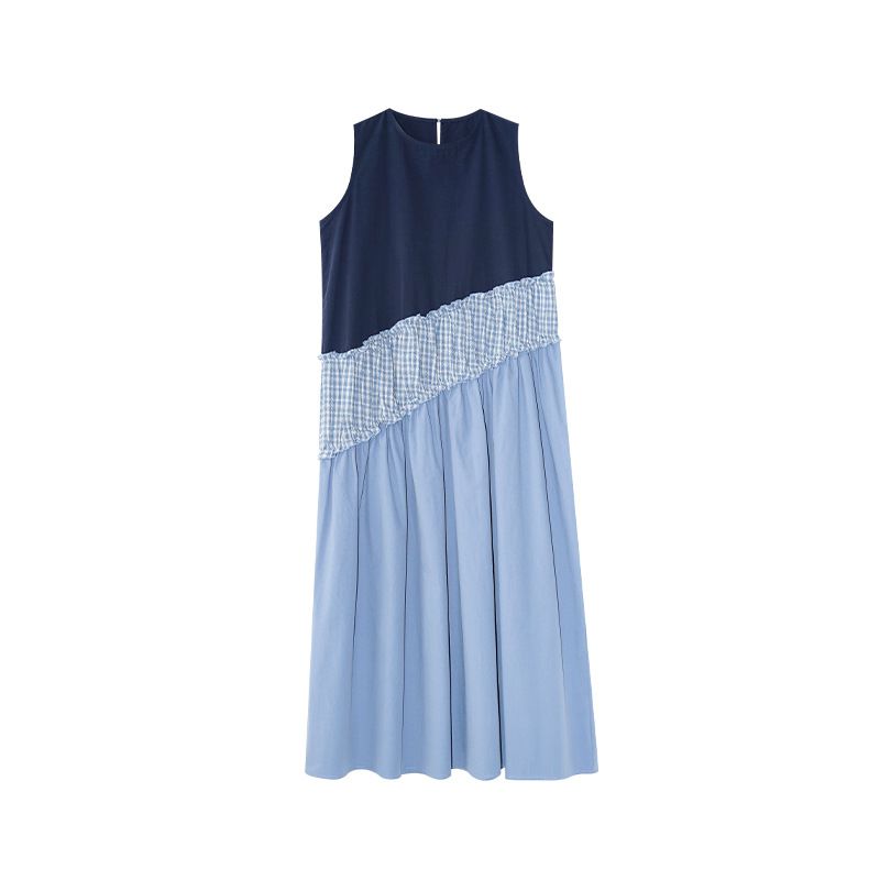 618 Mid-Year Big Sale Carnival 25 Summer Gorgeous Temperament Color-Block Pleated Sleeveless Dress For Women S5712_ecoleips.com