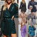 Women's Clothing V Neck Long Puff Sleeves Glitter Wrap Party Outfit_ecoleips.com