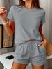 Women's Homewear Round Neck Pajamas Set Casual Short Sleeve Top With Shorts_ecoleips.com