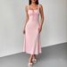 AD298 Cross-Border Fashion New Sexy Pink Strap Waist-Cinching Popular Women's Lace-Up Backless Dress_ecoleips.com