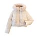 Women's Faux Fur Trim Hooded Short Puffer Jacket With Waist Tie - Lightweight Winter Coat For Casual Outfits (Black, Coffee, Beige, Khaki, Pink)_ecoleips.com
